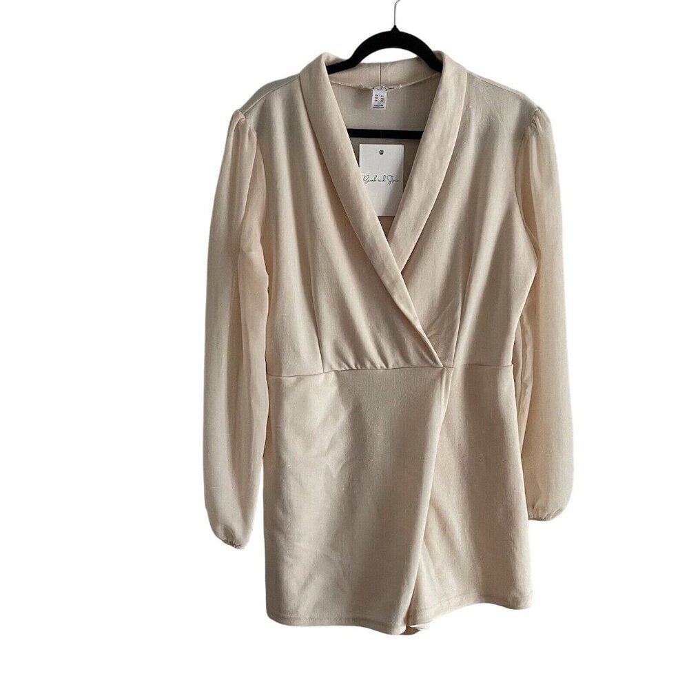 Birch & Stone Women XL I Cream Sheer Long Sleeve V-Neck Dress/Romper NWT